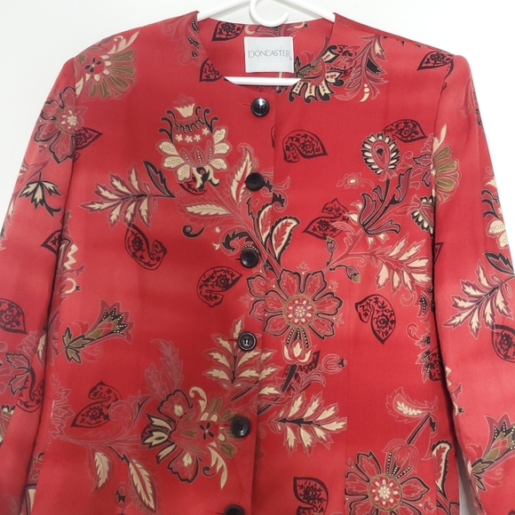Vintage Doncaster Womens Wool Blend Blazer Jacket Size 14 Red Hue Boho Floral - Picture 3 of 12
